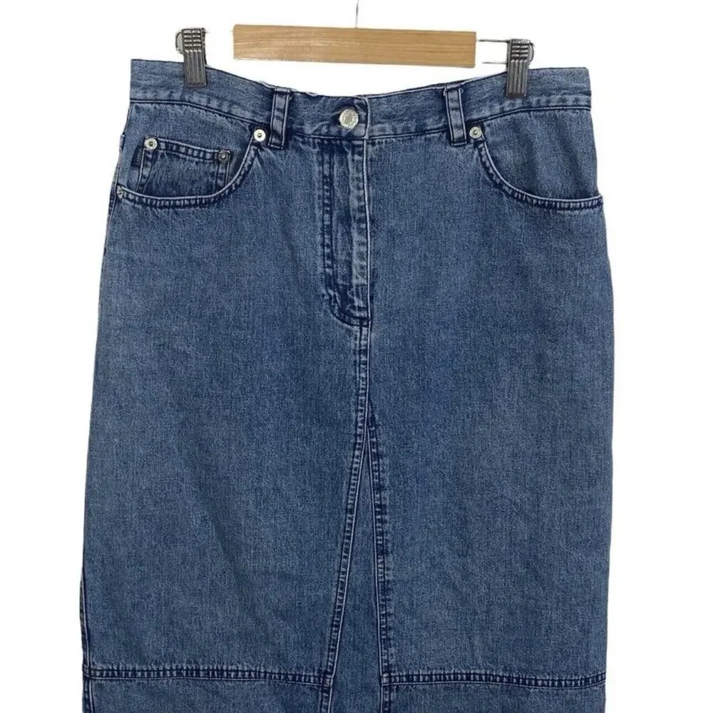 Vintage Ralph Lauren Jeans Co Denim Pencil Skirt Size 10 Y2K 90s Raw Hem